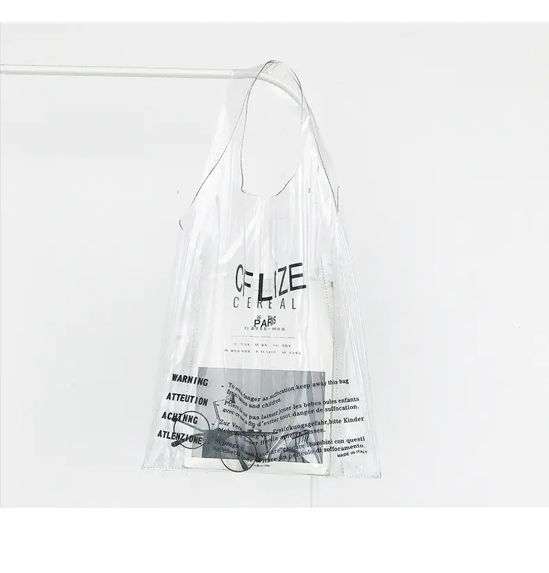 حقيبة تسوق شفافة من الكلوريد متعدد الاستخدام قابلة للطي مزودة بيد للحمل للبيع بالجملة
