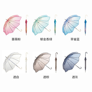 创意渐变透明莲花伞曲线手柄直筒透明花瓣伞雨 - Product Image 4