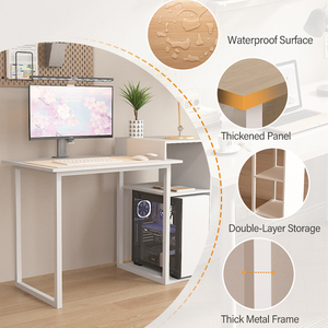 Mesa de ordenador portátil de fácil montaje y Escritorio de ordenador de estudio con estantería superior de MDF y base de metal para espacios pequeños, oficina y hogar - Product Image 4