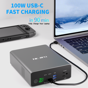 2024 Nejifu新110v ~ 240v电源组USB-C 100W，适用于笔记本电脑外部电池充电器PD电源组80000毫安时，带交流插座