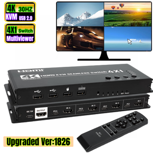 KVM HDMI 4x1多查看器开关4K HDMI KVM 4进1出无缝四路多查看器视频切割分段切换器，适用于4 PC - Product Image 5