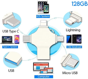 外部存储器usb到手机闪存驱动器4合1 3.0类型C 64GB 128GB记忆棒Otg适用于安卓/苹果/电脑 - Product Image 4