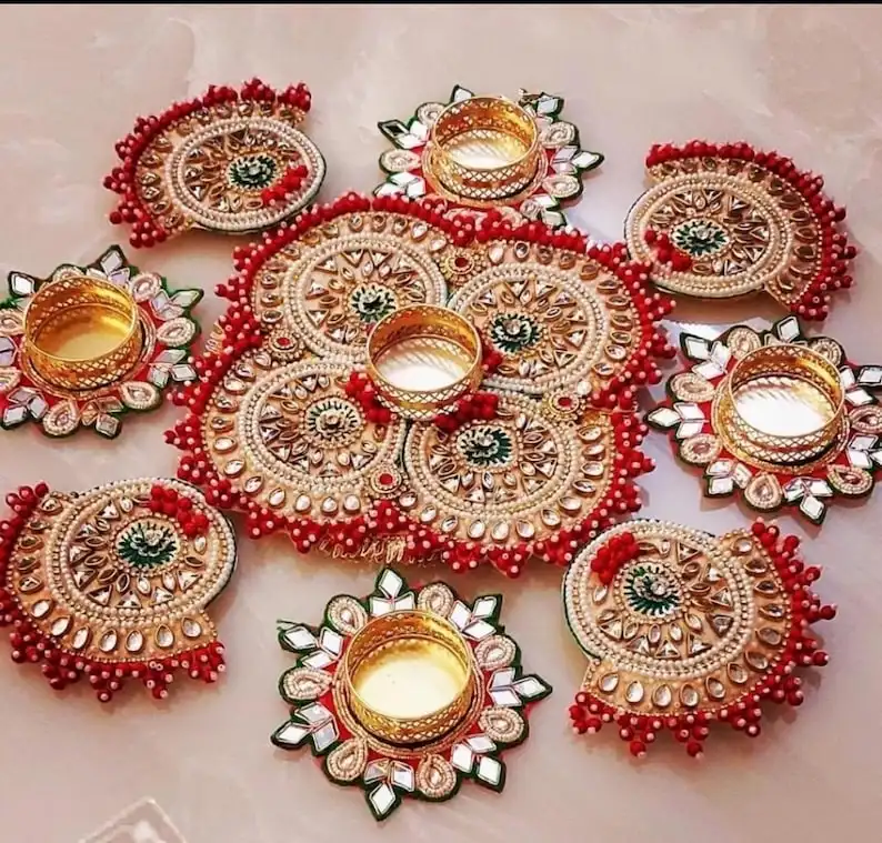 Traditional Handmade Rangoli Set Home Decor Gift for Women Housewarming Wedding Gift Floral Mats at Wholesale Factory Price OEM