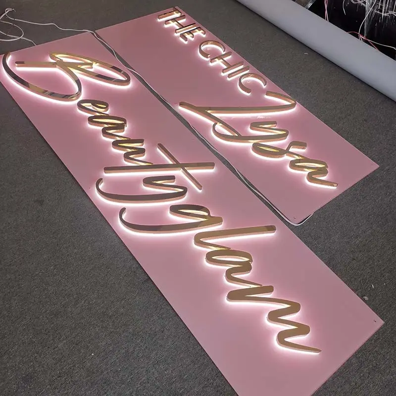 Gold Led backlit led sign 3d acrylic sign letter backlit logo sign for company shop store decoration