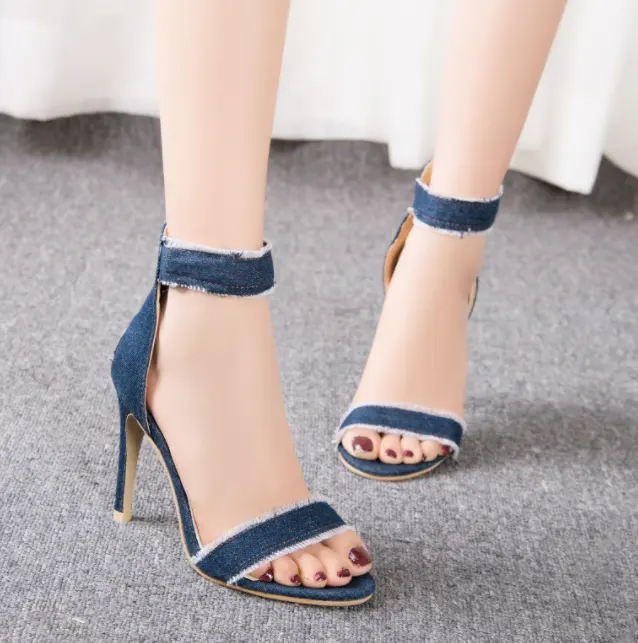 Cy30575a sandálias de salto alto pulseira azul, calçados femininos stiletto modernos