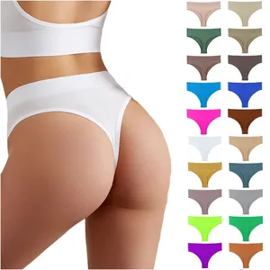 Tanga sin costuras de cintura media para mujer, Tanga elástico cómodo de Color sólido, bragas, Tanga deportivo fino grande - Product Image 1