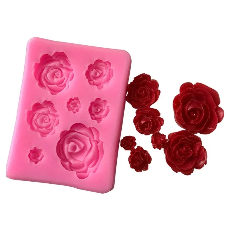 Molde de silicona para Fondant de rosas en 3D, herramientas de decoración de pasteles de boda, pasta de goma de resina de flores, bricolaje, XGY-28