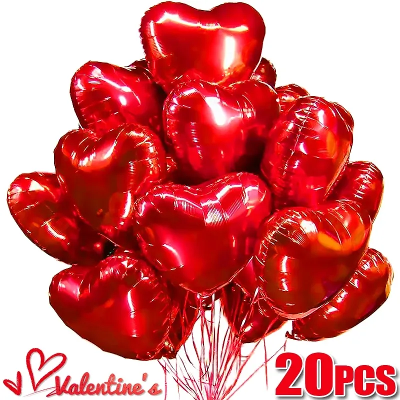 Globos inflables de aluminio con corazón rojo para fiesta de aniversario de 18 pulgadas