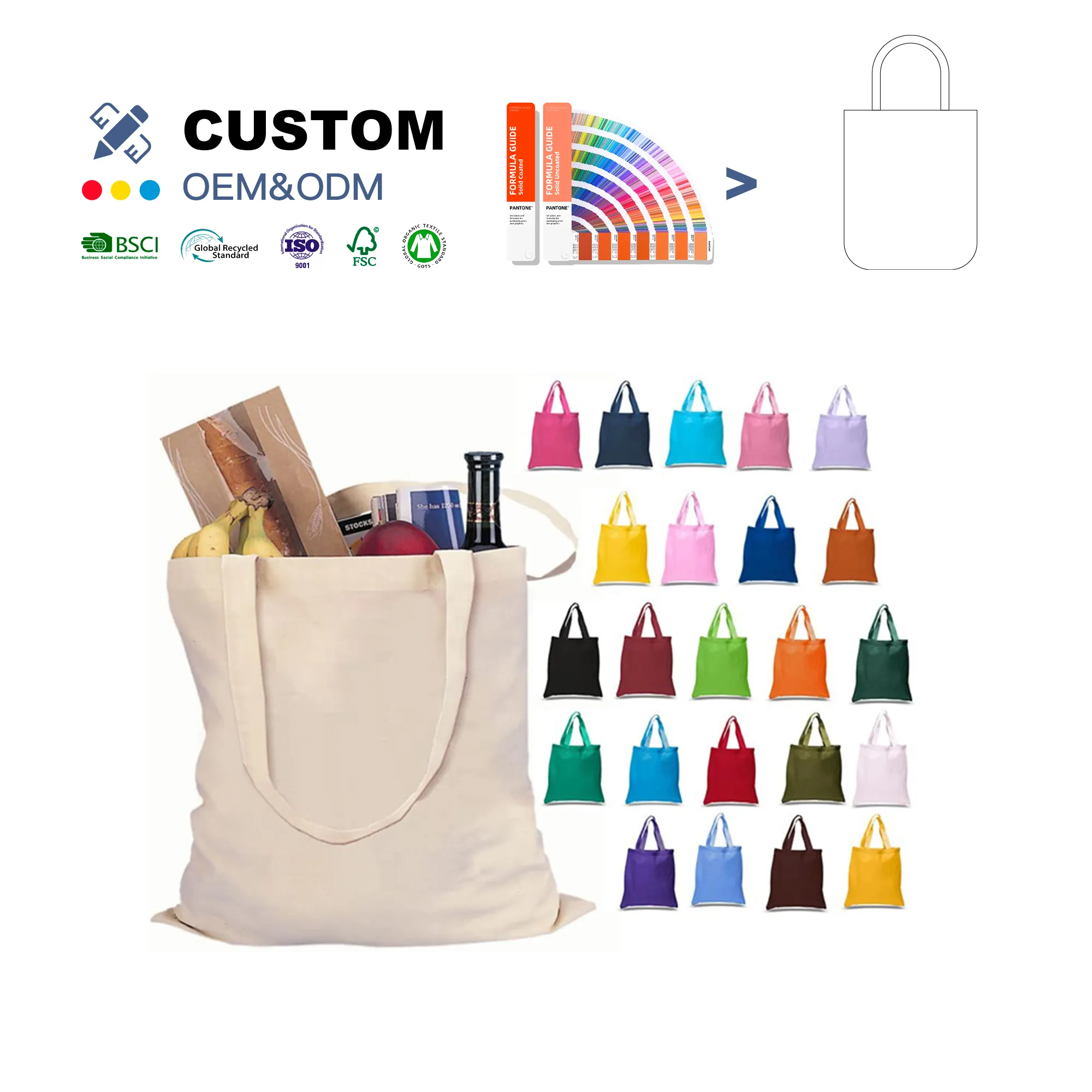 Commercio all'ingrosso Eco friendly Tinta Unita In Bianco Su Misura di Stampa Shopping di tela di cotone tote bag borsa in tessuto