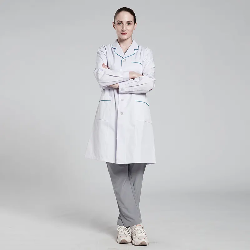 Vestido blanco de manga larga uniforme de enfermera personalizado para clínica de Hospital conjunto de algodón y poliéster de alta calidad listo para enviar
