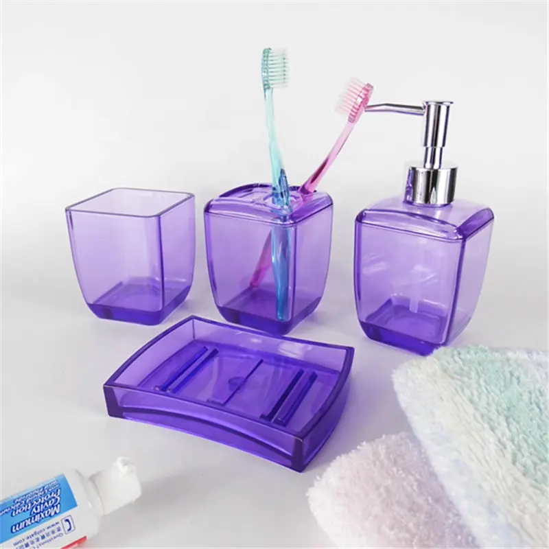 Набор цветных прозрачных пластиковых аксессуаров для ванной комнаты