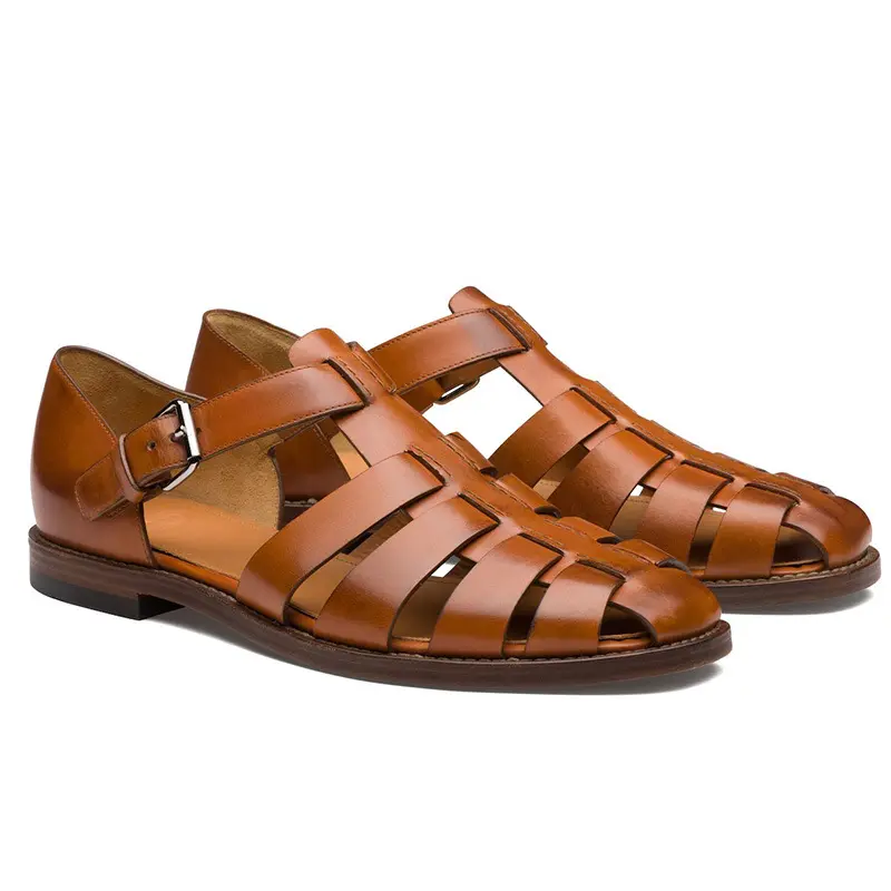 Sandalias de verano personalizadas sandalias de gladiador de cuero para hombre zapatos planos transpirables para el verano