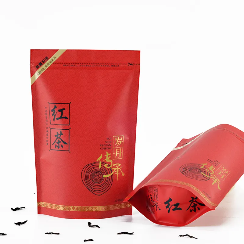 Bolsa de té con logotipo de papel de aluminio impreso personalizado brillante, sellado térmico de grado alimenticio, resellable, a prueba de olores