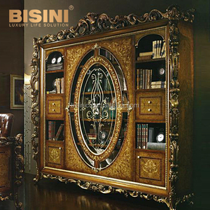 Kraliyet klasik Louis tarzı çoğaltma çok fonksiyonlu Burl Marquetry kakma Bibliotheque 2 kapı kütüphane kitaplık çekmeceli - Product Image 1