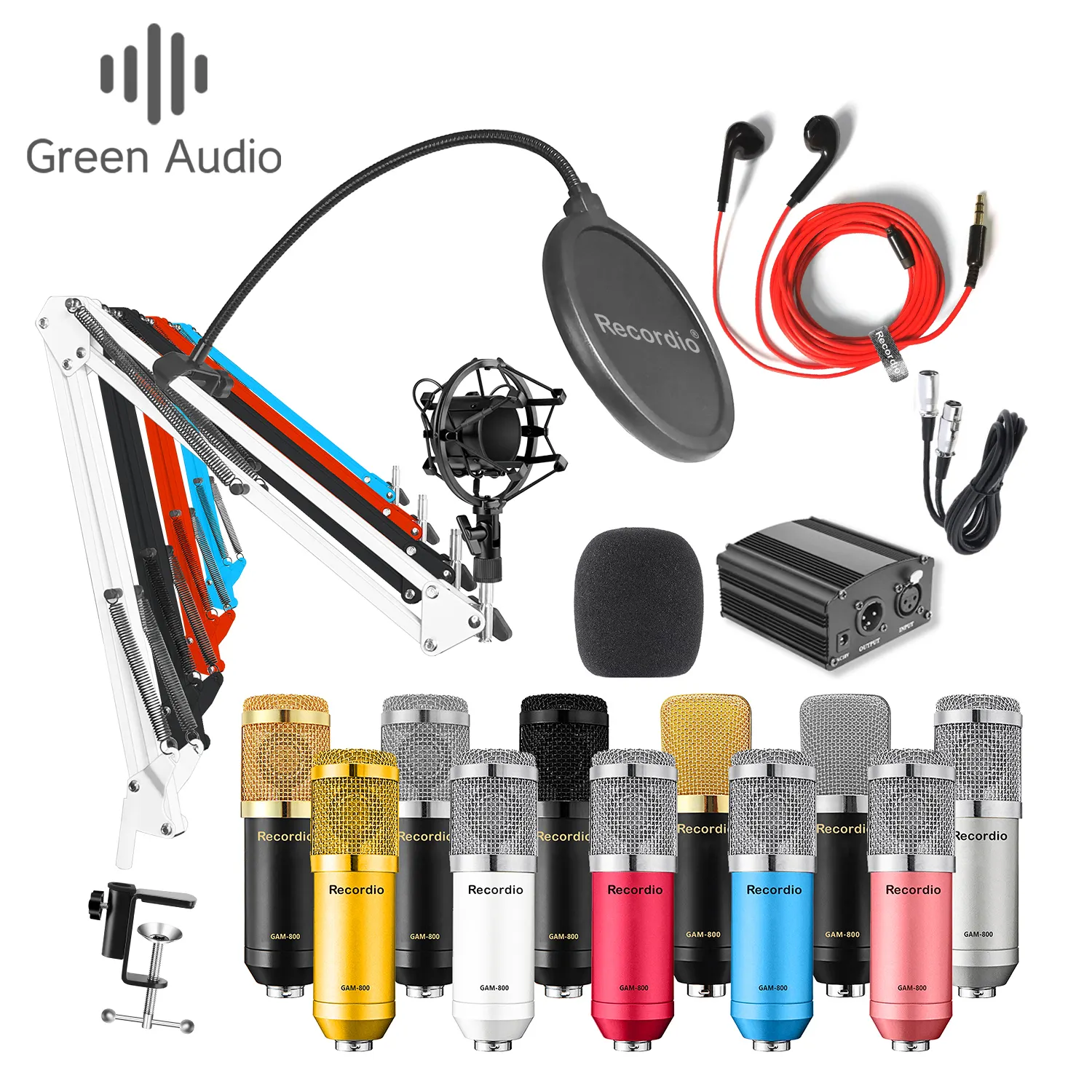 Micrófono condensador para grabación de estudio, amplificador de Audio verde de alta sensibilidad, omnidireccional, podcast, electret, para sala de canto, BM-800