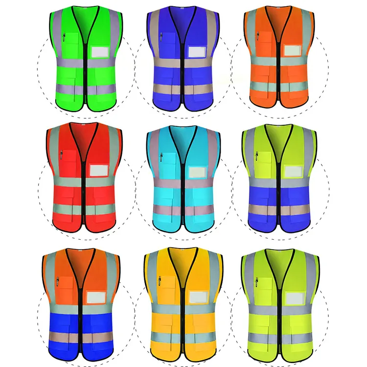 Colete de segurança 100% poliéster para tricô, tecido de alta visibilidade, jaqueta de trabalho para construção, para segurança rodoviária