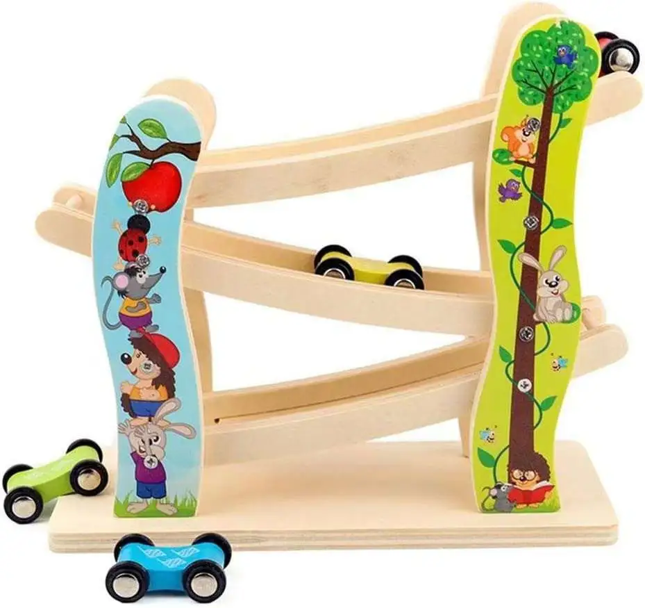 Çocuk atalet parça oyuncak üç katmanlı uçan araba oyuncak ahşap oyuncak araba