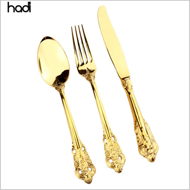 Hotel liefert Großhandel Dubai Luxus Gold Servier utensilien hochwertige königliche Geschirr Gold Edelstahl Besteck Set 1810