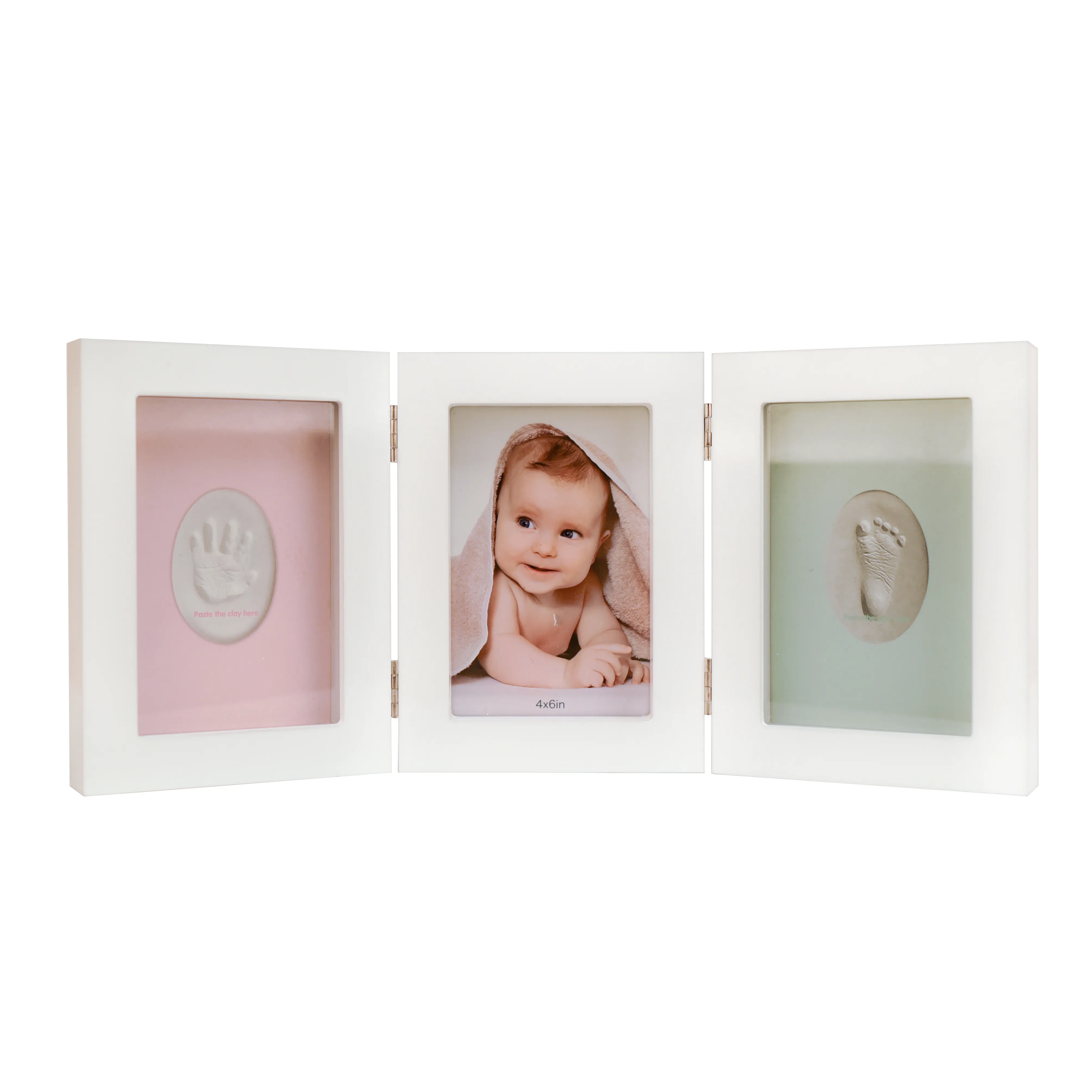 Personalizado Presente de Aniversário Chuveiro Conjunto Argila Handprint Pegada Kits De Madeira Branca Do Bebê Da Foto Quadro de Mostrar