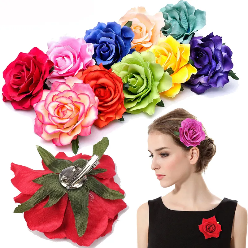 Bohemian Rose Artificial Flower Hair clips Bridal Wedding Party Brooch Women Headwear Girls Festival Hair Accessories