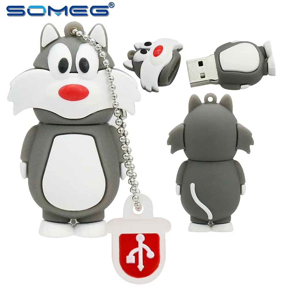 Clé USB à mémoire de 4GB, 8GB, 16GB, 32GB, 64GB, 128GB, dessin animé loup, disque U