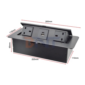 Custom Pop-Up Electric Power Socket with 2 AC Outlets <strong>UK</strong> Plug Flush <strong>Mount</strong> Design for Tabletop Meeting &amp; Conference Tables - Product Image 2