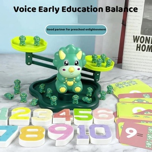 Balanza con contador de voz de dinosaurio Montessori, juego de aprendizaje de números educativos con 30 tarjetas aritméticas - Product Image 2