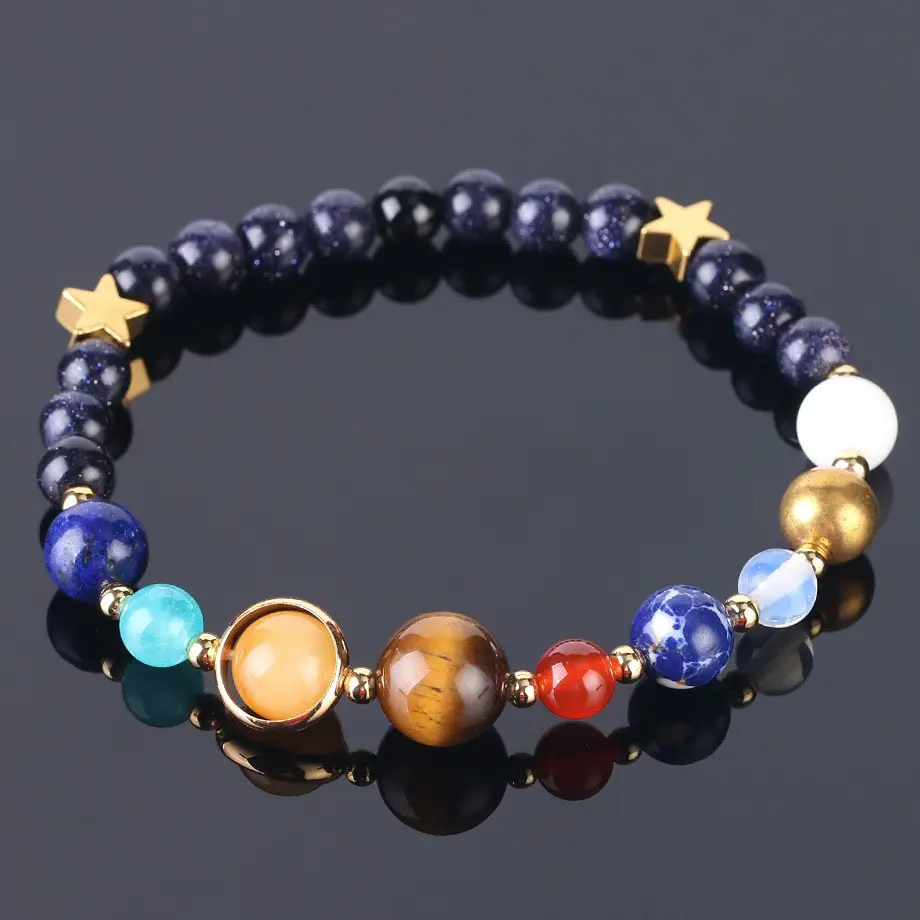 NUORO Arenisca Natural Cosmic Galaxy Sistema Solar Joyería Guardian Star Stone Beads Elástico Pulsera Popular para Mujer
