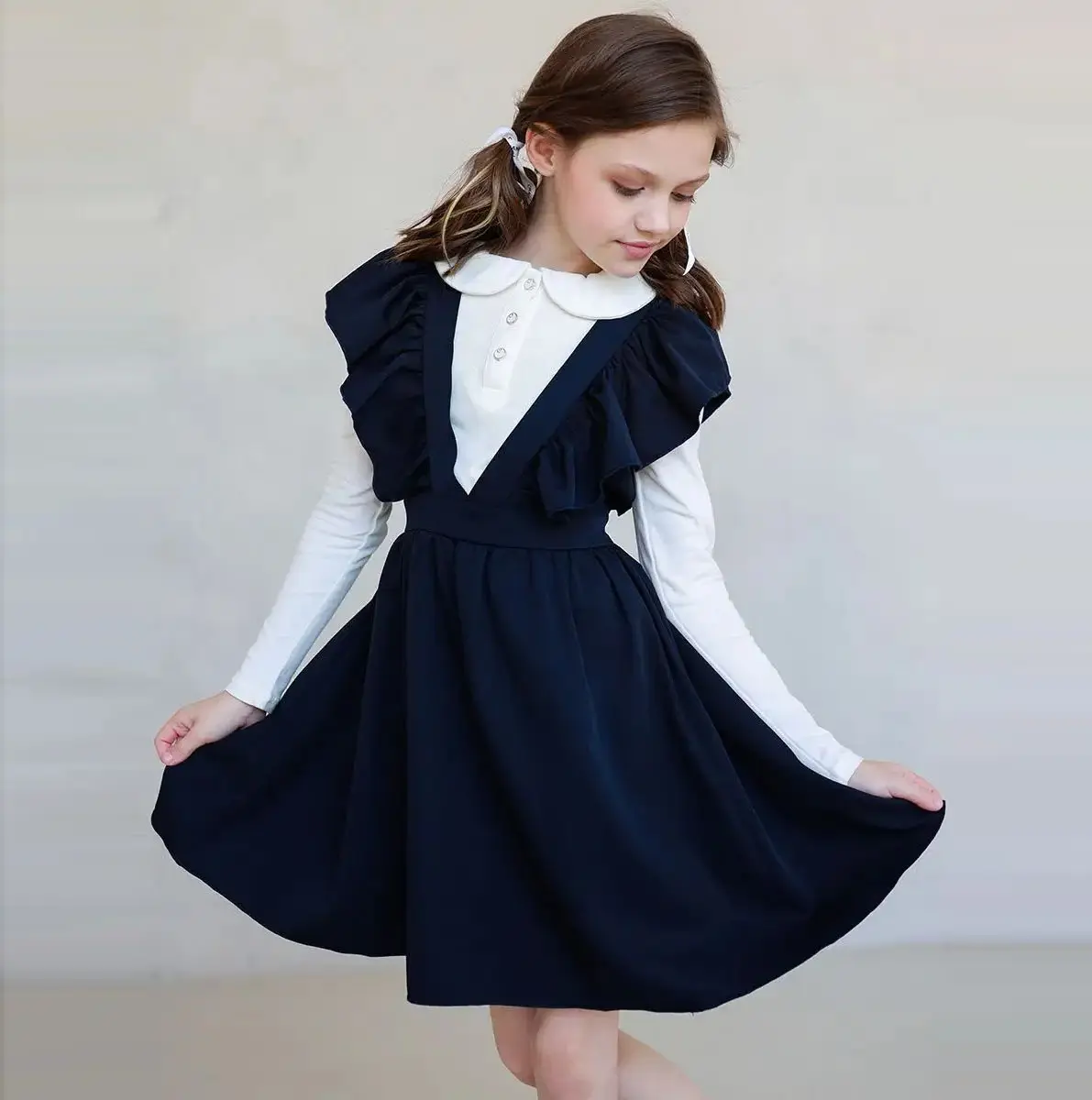 Schuluniform Pullover Kleid für Kleinkind Mädchen benutzer definierte plissierte Plaid Maxi Midi formelle Vintage russische Studenten