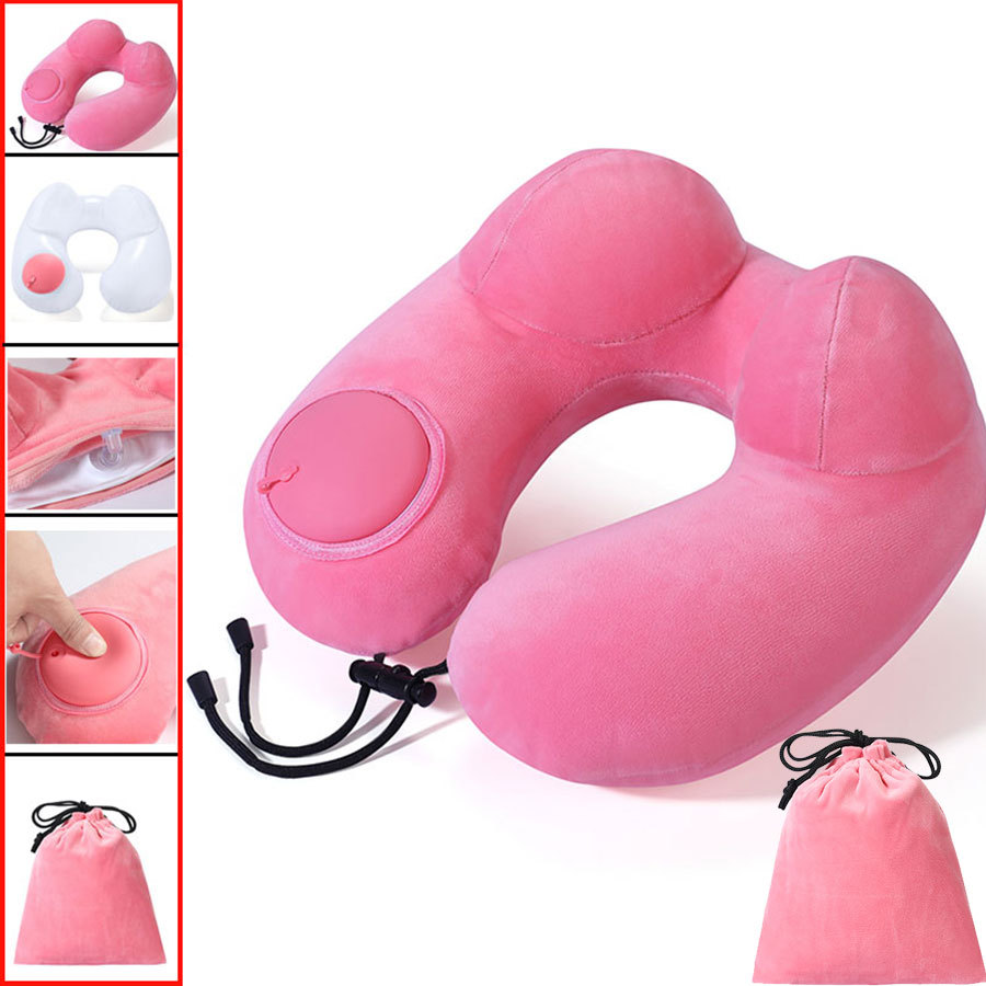Pink Camel Hump Inflatable Travel Pillow Storage Bag