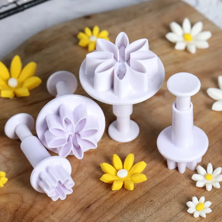 4 Pcs cookie mold fondant plunger cutter tools plastic flower cookie cutter set