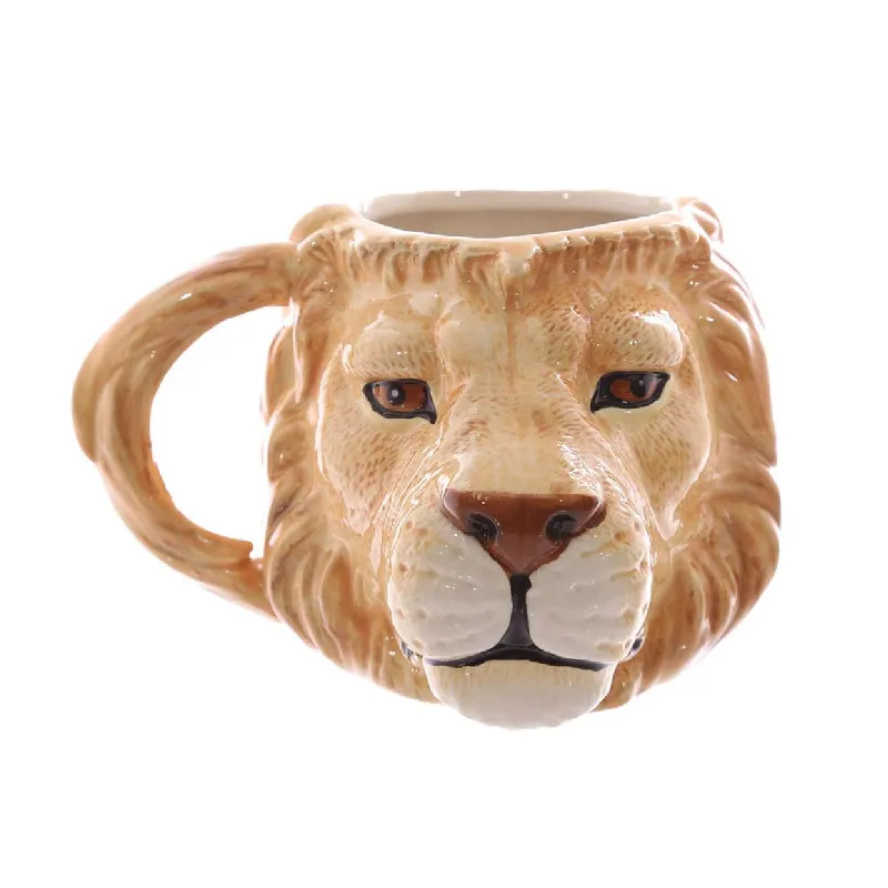 Taza de cerámica con cabeza de león 3D para regalo de cumpleaños, taza de café con cabeza de tigre pintada a mano, taza de agua con animales