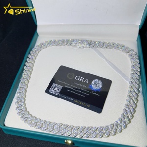 Pass Tester VVS Moissanite Lab elmas gümüş 925 küba kolye ve zincir Hip Hop buzlu Out takı 10mm küba Link zinciri - Product Image 1