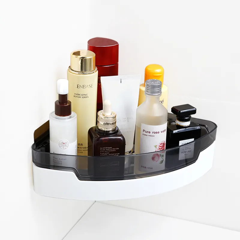 Wall Mount Storage Corner Shelf Bathroom Kitchen Rack Self Adhesive Shower Caddy Plastic Triangle Basket