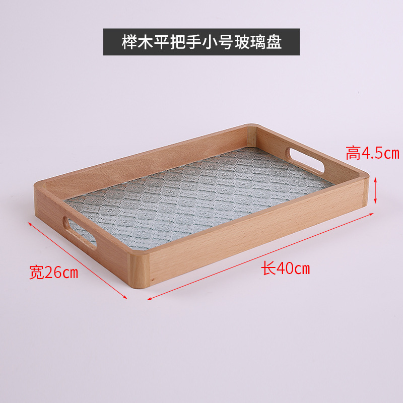 Small glass dish with beech wood flat handle, 40*26*4.5 cm