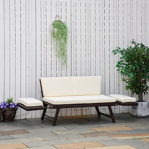 Outsunny 2座沙发，带可伸展扶手，适用于花园藤条129x63x67cm厘米白色，棕色 - Product Image 2