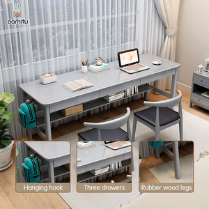 Modern Style Solid Wood Home Office Bedroom <strong>Computer</strong> Desk with <strong>Three</strong> Durable Drawers Flat Study <strong>Table</strong> <strong>for</strong> Two Persons