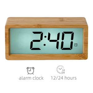 Wooden Minimalist Student Style Bamboo Alarm Clock Touch Large Green Screen Display Snooze Digital Clock <strong>Led</strong> Smart Table Clock - Product Image 3