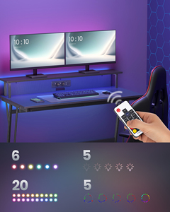 VASAGLE-Mesa RGB con superficie de fibra para juegos, escritorio con ganchos, mesa de juegos con tira de alimentación integrada - Product Image 4