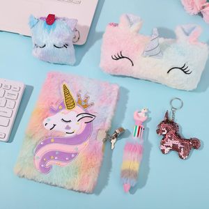 Diario de felpa de unicornio con cerradura y llaves, cuaderno borroso, diario borroso para niñas, diario escolar, diario secreto con bolígrafo - Product Image 2