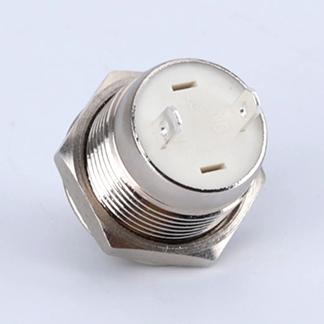 Laiton Nickel 12mm haut ou plat rond 1NO momentané 2 broches borne 12-24V non éclairé étanche IP67 interrupteur à bouton-poussoir