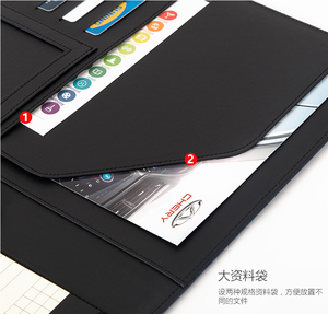 Cartella organizer con copertina in pelle PU con blocco note e calcolatrice solare agenda in pelle con fessure per carte, tasche in pelle e passante per penna - Product Image 6