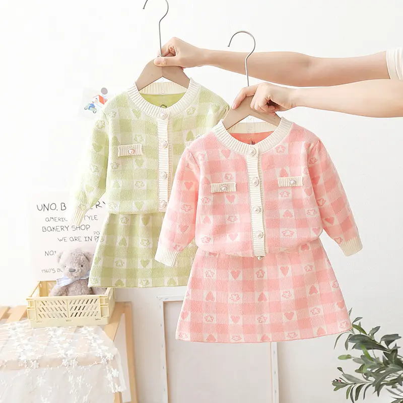 Sunny neonate abiti natalizi bambini ragazze Plaid maglione lavorato a maglia gonna autunno ragazza abbigliamento Set Costume per bambini