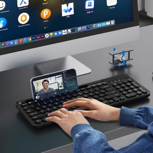 New Wireless <strong>Keyboard</strong> Retro BT 5.0 Dual Modes <strong>Keyboard</strong> Multi Media with Integrated Stand Android/Windows/<strong>IOS</strong> Support - Product Image 2