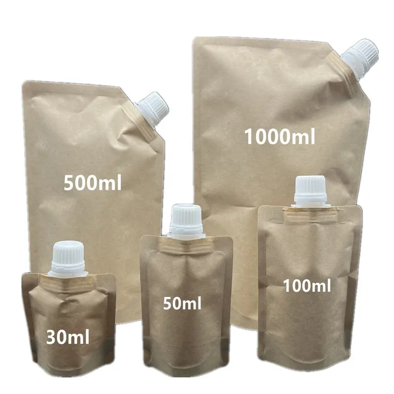30ml 50ml 100ml 500ml 1000ml Liquid Juice factory price kraft paper spout pouch packaging bag