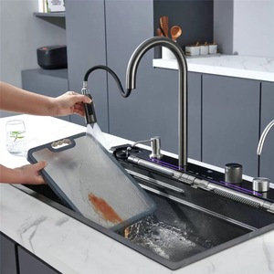 Akıllı mutfak lavabo nano paslanmaz çelik el yapımı mutfak lavabosu şelale mutfak lavabo ile dijital ekran - Product Image 2