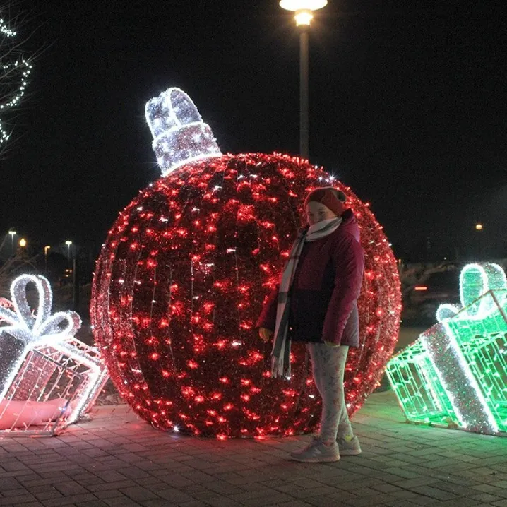Waterproof Outdoor Red Christmas Decorations Lighting Led Round Ball and Gift Box 3D Motif light