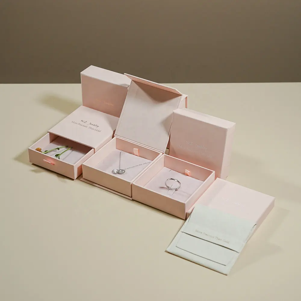 Luxo Hard Pink Personalizado Papelão Deslizante Pequeno Papel Caixa De Jóias