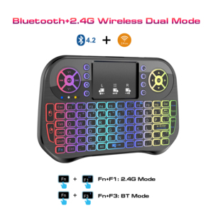 7-Color I10 Mini inalámbrico 2,4 GHz RGB retroiluminado 108 teclas multifuncional Air Mouse Touchpad Control remoto para computadora portátil Android - Product Image 2