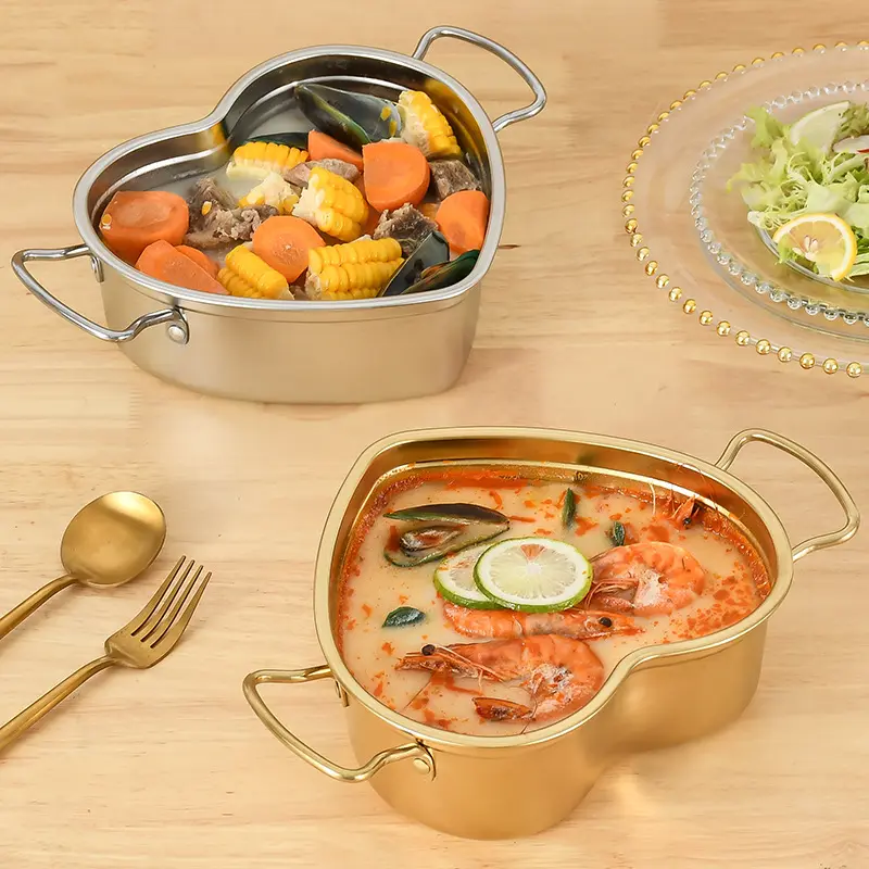Olla de ramen Coreana de acero inoxidable de alta calidad, olla creativa para sopa en forma de corazón, olla caliente para sopa de mariscos de doble oreja
